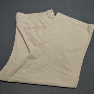 J L Powell Chino Pants Men 42/26 Beige Flat Front Preppy Classic Active Comfort